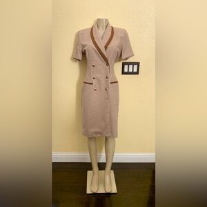 VTG Casual Corner Size 10 White & Brown Check Plaid Short Sleeve Blazer Dress